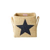 Natural Raffia Small Square Storage Basket Painted Star Rice